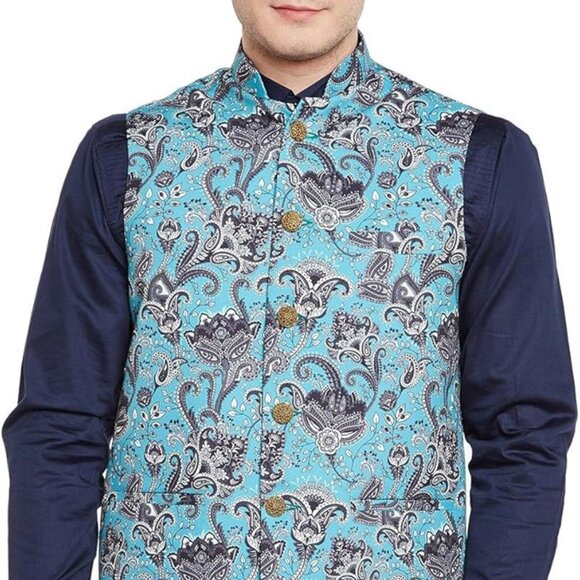 WINTAGE Men's Imported Rayon Printed Party/Festive Indian Nehru Waistcoat - Picture 1 of 4